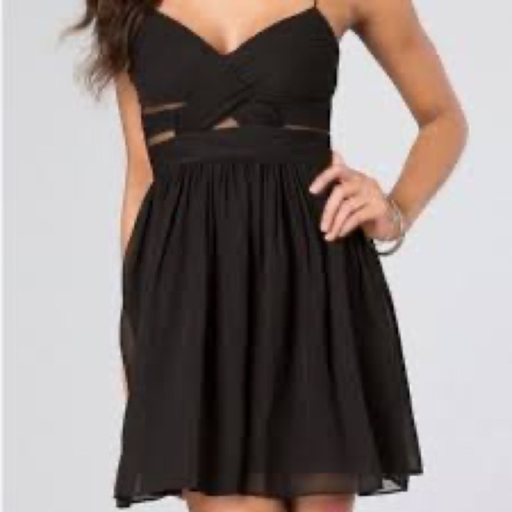 Hailey Logan Adrianna Papell Black Chiffon Mesh Cutout Party Dress 11/12